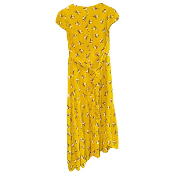 Boden Amee Midi Dress Asymmetrical Ruffle Floral Womens Sz 4 Cottagecore Mustard - Picture 8 of 13